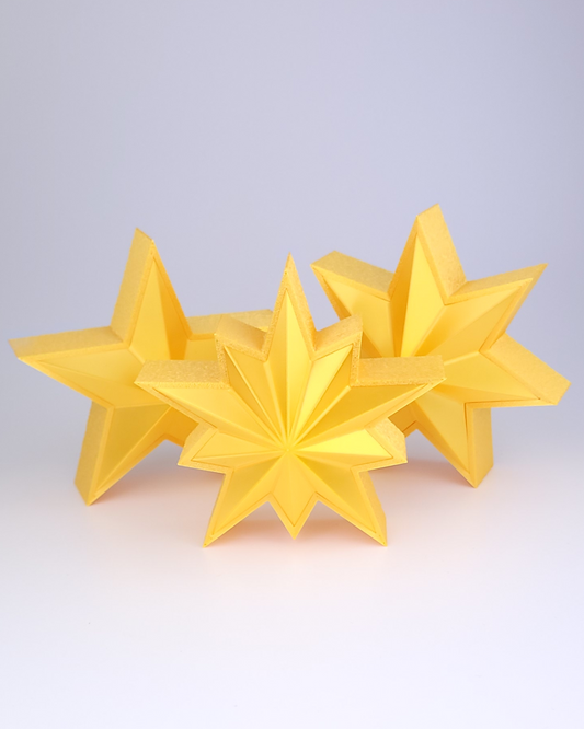 Beleuchteter Stern Seidig Gelbgold in 3 Formen (Farbkombinationen möglich)