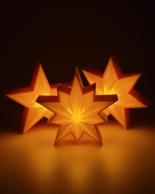 Beleuchtete Sterne Seidig Gelbgold 3er Set